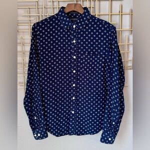 Banana Republic Small Navy Floral Button Down Shirt Untucked Fit Long Sleeve